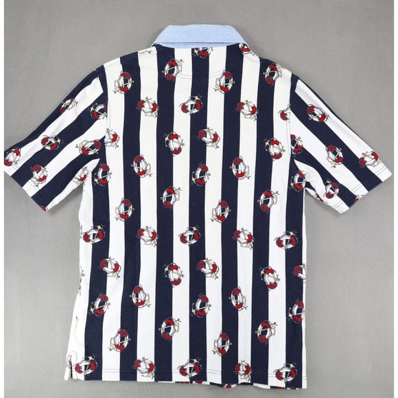 Vintage Lands End Denim Collar Polo Shirt Sz M Nautical Stripe Life Saver Anchor - Picture 5 of 7